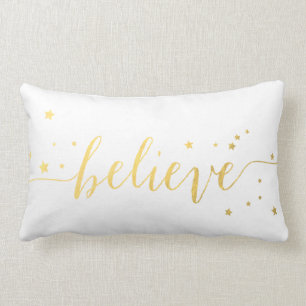 Gold Believe Handwriting Holiday Throw Lumbar Cushion