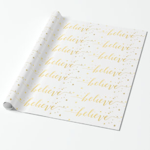 Gold Believe Handwriting   Holiday Wrapping Paper