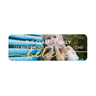 Gold Believe Holiday Photo Address Label