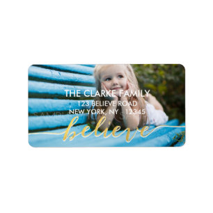 Gold Believe   Holiday Photo Address Label