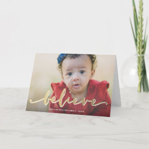 Gold Believe   Holiday Photo Greeting Card