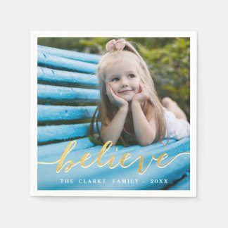 Gold Believe | Holiday Photo Paper Napkins
