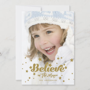 Gold Believe Magic Holiday Photo Card