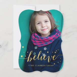 Gold Believe Stars   Holiday Photo Card