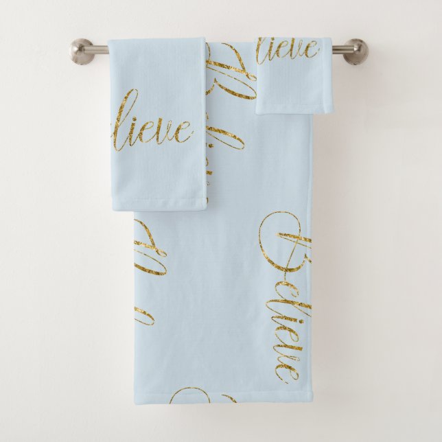 Gold Believe Winter Blue Bath Towel Set (Insitu)