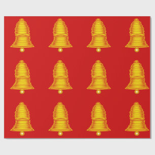Gold Bells on Red Wrapping Paper