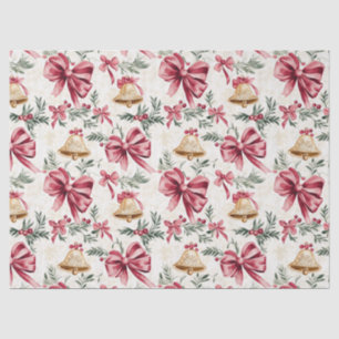 Gold Bells Pink Bows Christmas  Tissue Paper