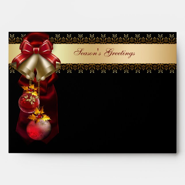 Gold Bells Red & Black Christmas Holiday Envelopes (Front)