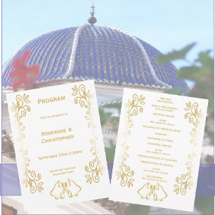 Gold Bells Scrollwork Design Wedding Programme