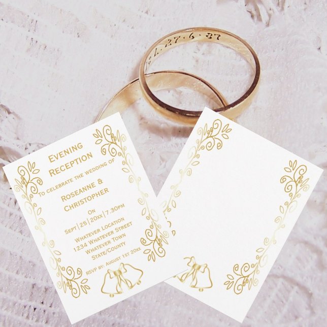 Gold Bells Scrollwork Wedding Reception Invitation (Gold bells scrollwork wedding reception invite)