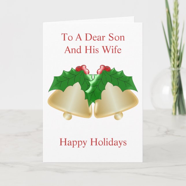 Gold Bells Son And Daughter-In-Law Christmas Holiday Card (Front)