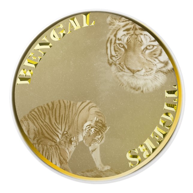 Gold Bengal Tigers Coin, Ceramic Knob (Front)