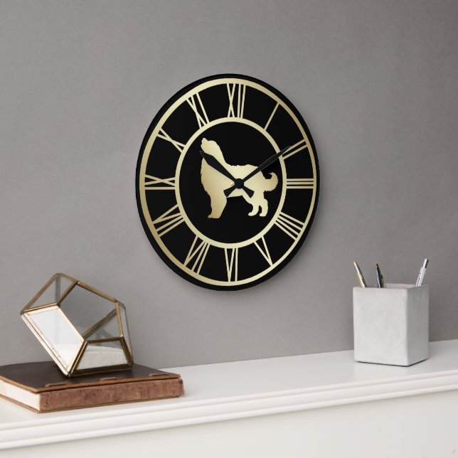 Gold Bernese Mountain Dog Roman Numeral Large Clock (Office)
