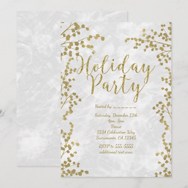 Gold Berries Holiday Party Winter Invitations (Front/Back)