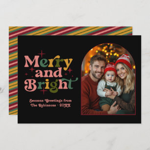 Gold Berry Blush Pine Retro Christmas Family Photo Holiday Card