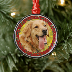 Gold Berry Wreath My Pet Photo Christmas Metal Tree Decoration