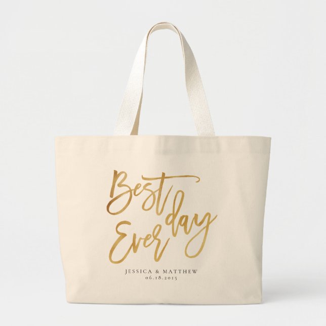 Gold best day eve, Script Large Tote Bag (Front)