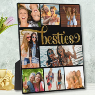 Gold Besties Photo Collage Trendy Script Font Plaque