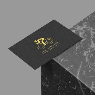 Gold Bicycle Logo Elegant Monogram Black Leather Business Card