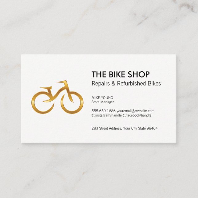 Gold Bicycle Logo | Repair Seller Shop Appointment Card (Front)