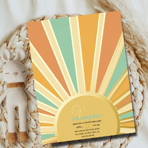 gold big sun with rays birthday invitation