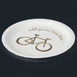 Gold Bike Bicycle Cycling Cyclist Elegant Paper Plate<br><div class="desc">White and Gold Look Bike Bicycle Cycling Cyclist Party Elegant Paper Plates,  you can change or delete the text</div>