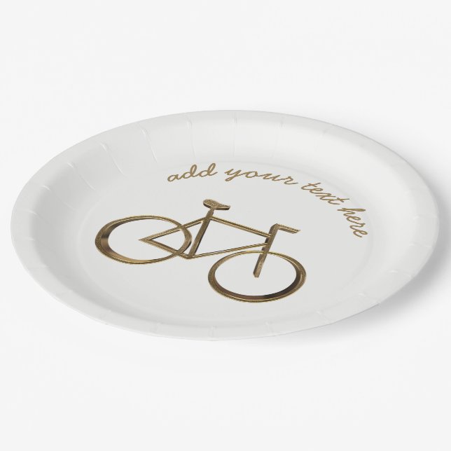 Gold Bike Bicycle Cycling Cyclist Elegant Paper Plate (Angled)