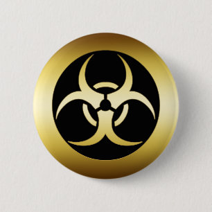 GOLD BIO-HARZARD SYMBOL 6 CM ROUND BADGE