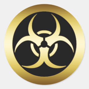GOLD BIO-HARZARD SYMBOL CLASSIC ROUND STICKER