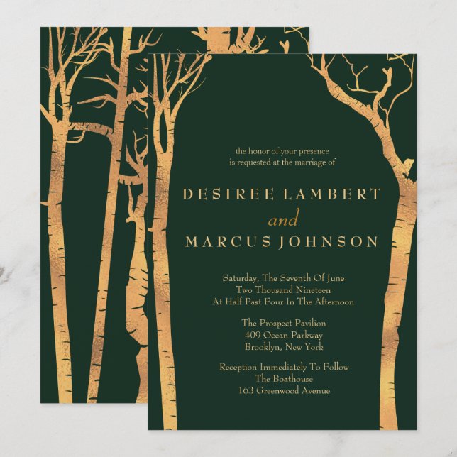 Gold Birch Trees Wedding Invitations (Front/Back)