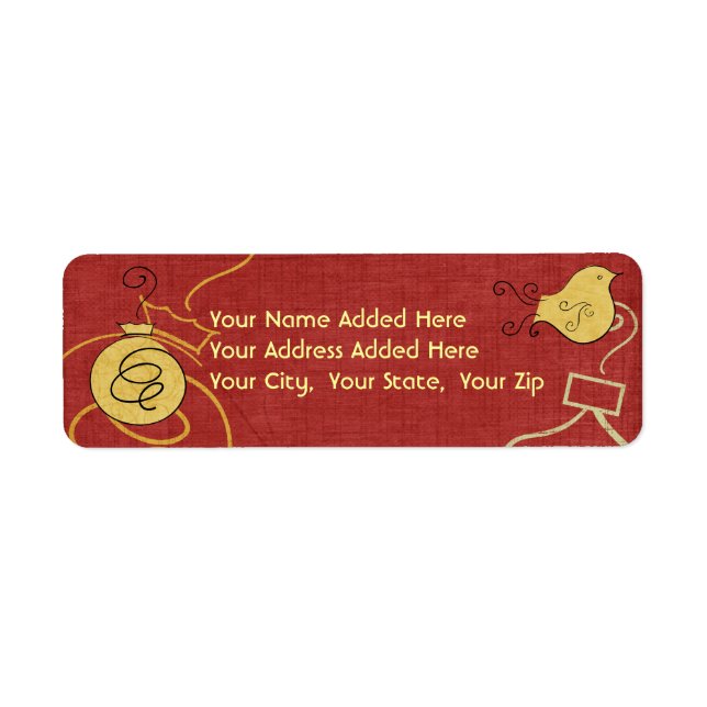 Gold Bird and Ornament Return Address Labels (Front)