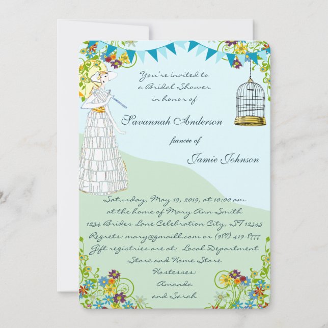 Gold Birdcage Bunting Garden Bridal Shower Invites (Front)