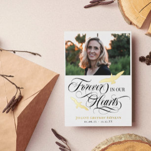 Gold Birds & Calligraphy Forever In Our Hearts Foil Invitation Postcard