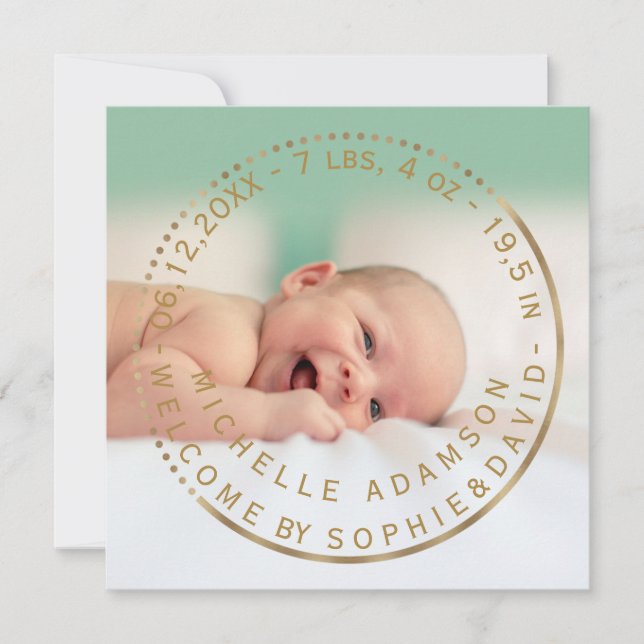 Gold Birth Announcement Keepsake Gemstone Photo (Front)