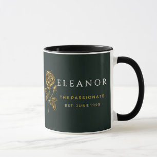 Gold Birth Flower Custom Name Mug - June Rose