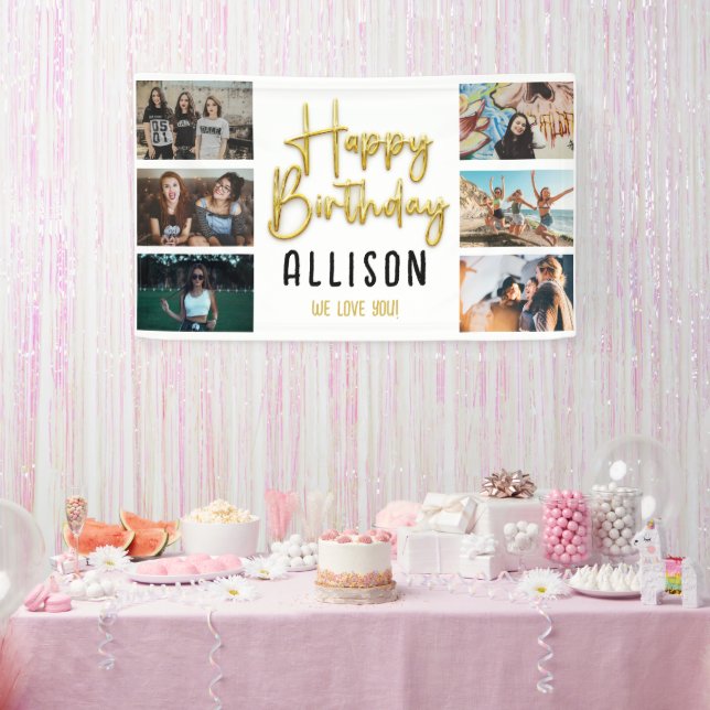 Gold Birthday Balloon Photo Happy Birthday Banner (Party)