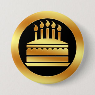 Gold Birthday Cake 7.5 Cm Round Badge