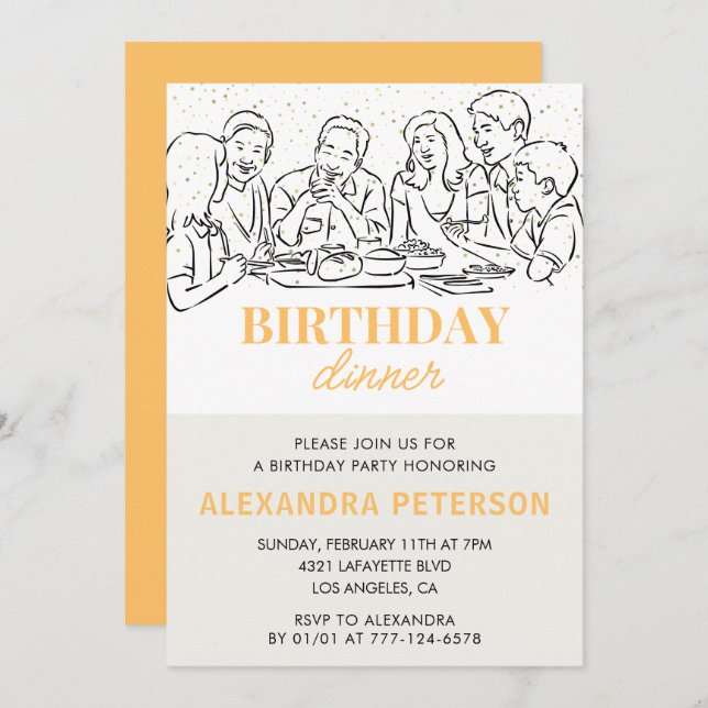 Gold Birthday Dinner 43rd birthday invitation  (Front/Back)