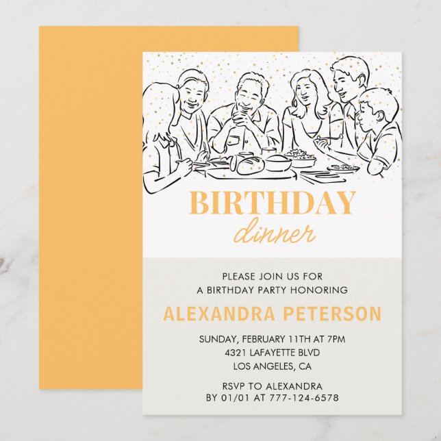 Gold Birthday Dinner 67th birthday invitation  (Front/Back)