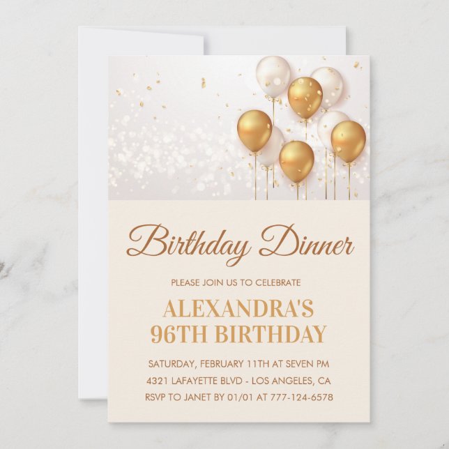 Gold Birthday Dinner 96th birthday invitation  (Front)