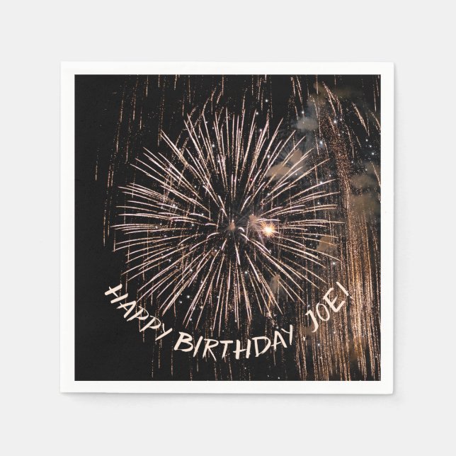 Gold Birthday fireworks Napkin (Front)