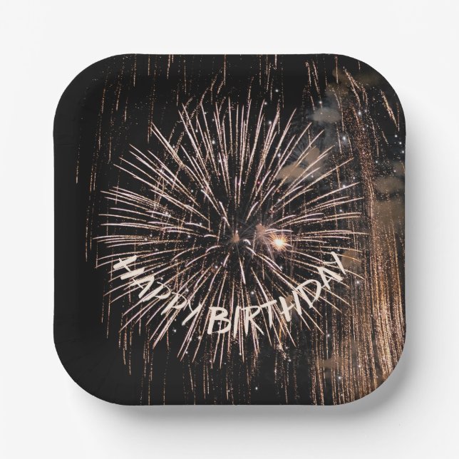 Gold Birthday Fireworks Paper Plate (Front)