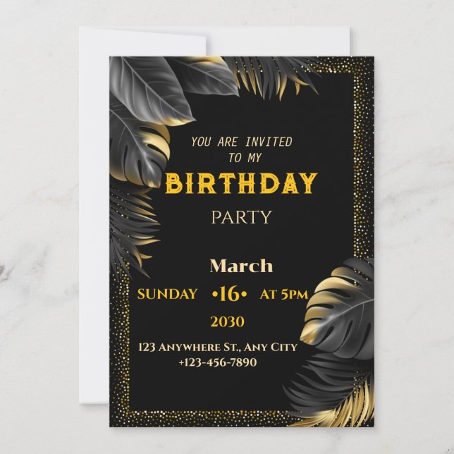 gold birthday invitation (Front)
