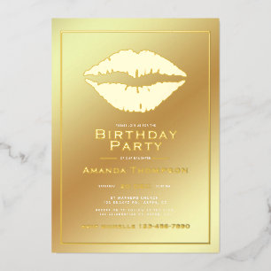 Gold Birthday Kiss Lips Foil Invitation