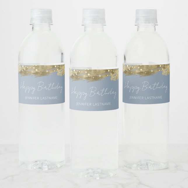 Gold Birthday Party Any Year Water Bottle Label (Bottles)