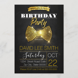 Gold Birthday Party Diamonds bow-tie Invitation