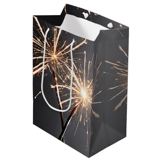 Gold Birthday Sparklers On Grey Medium Gift Bag (Front Angled)