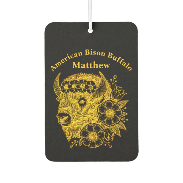 Gold Bison Adorned With Flowers and Foliage Car Air Freshener (Front)