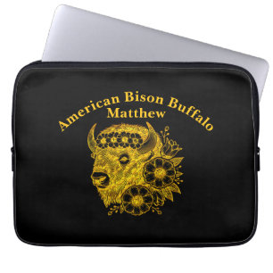 Gold Bison Adorned With Flowers and Foliage Laptop Sleeve