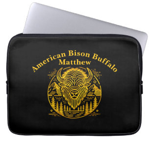 Gold Bison Amid Mountains and Trees Laptop Sleeve